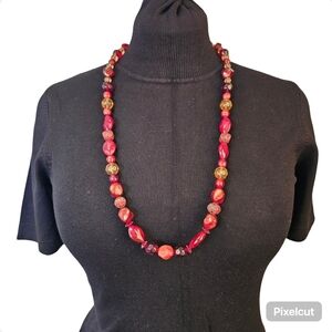 Red and amber acrylic bead 32" necklace